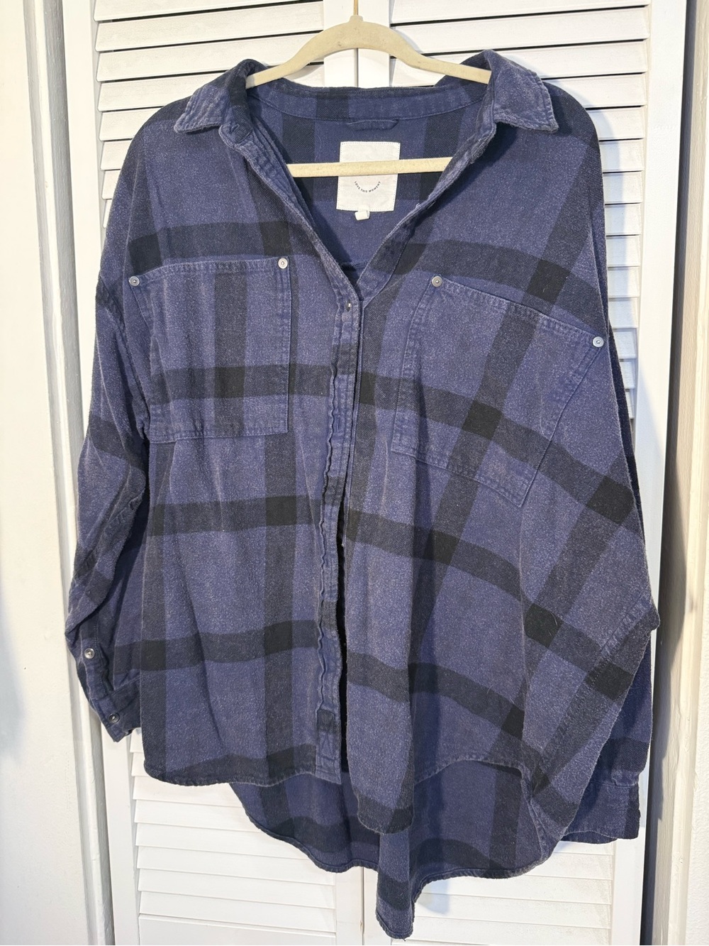 aerie Navy Lumberjane Flannel Button up top - Picture 2 of 5